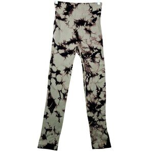 Mono B Womens Ribbed Tie-Dye High-Waisted Leggings Large Black Beige
